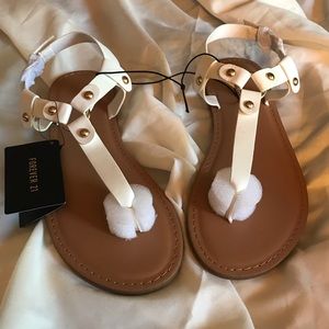 White and Gold Thong Toe Summer Sandals